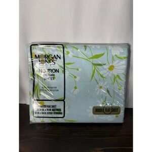 Morgan Jones Vintage Double Flat Sheet Dainty Daisies Blue Floral Percale USA